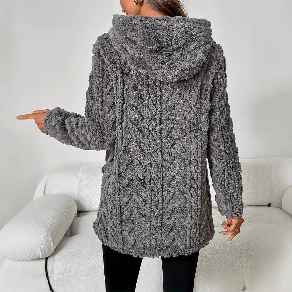 Женская модная повседневная толстовка с капюшоном однотонной расцветки свободного кроя с флисовыми карманами