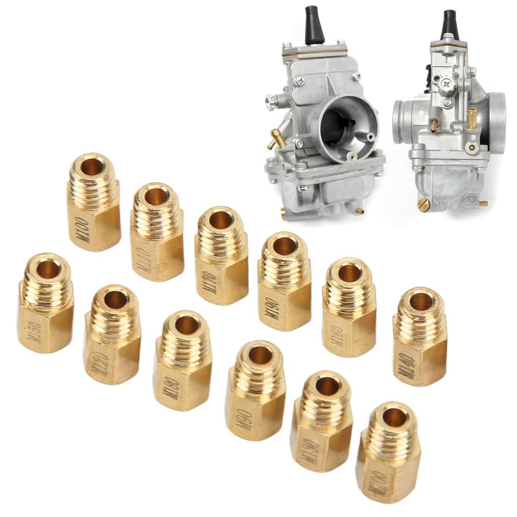 12pcs Carburetor Main Jet Kit 90-200 Gold Heavy Duty Carburetor Nozzle for Mikuni VM TM TMX, Professional Manufacture, Long Life