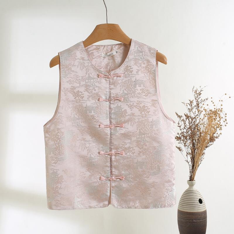 Жилет ранней весной, высококачественный жаккардовый топ-жилет с дисковой застежкой, женский топ