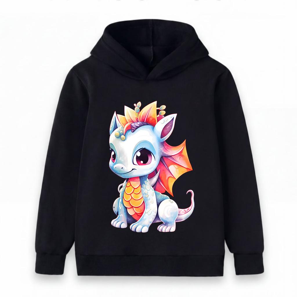 Cartoon Cute Little Dragon Print Kids Unisex Hoodie, Casual Long Sleeve Pullover Sweatshirt for Boys Girls, Cozy Loose Fit Outerwear for Daily Wear Ho