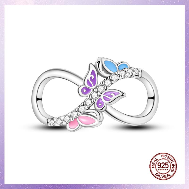 Фиолетовые Шармы Медный Fit Оригинальный Подвесной Браслет Бабочка Стекло Сердце Перо Клип Шарм Подвеска Светящаяся Бусина DIY Ювелирные Изделия