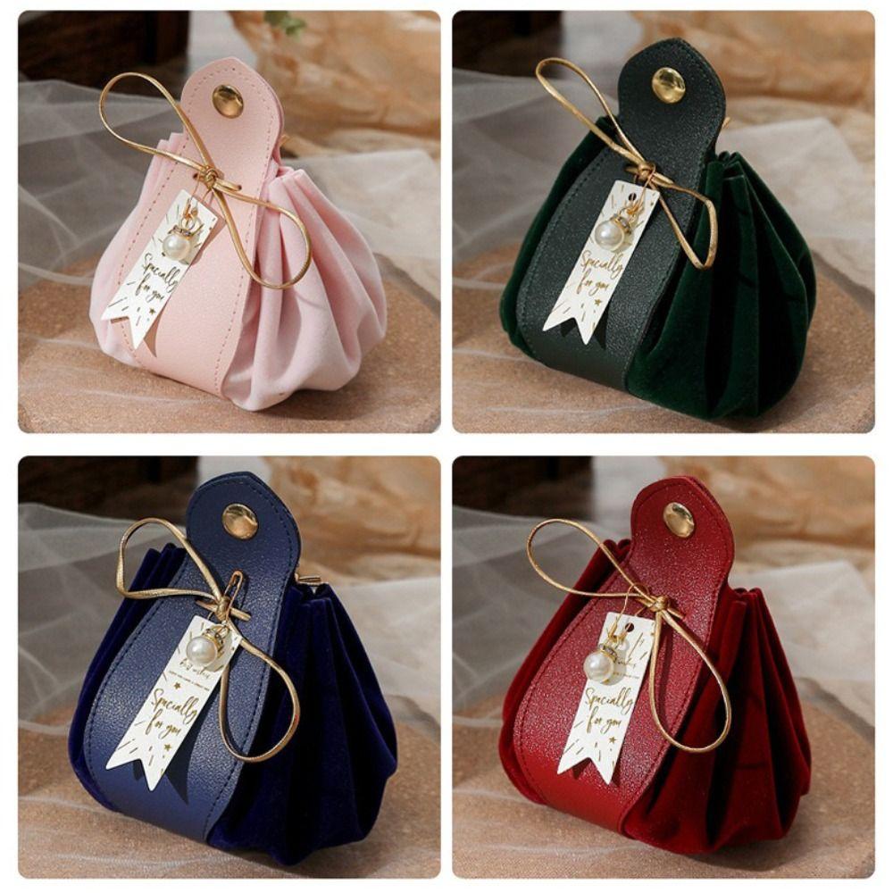 Pu Leather candy bags With Pearls Gift Party Candy Box Creative Gift Flannel Bag For Wedding