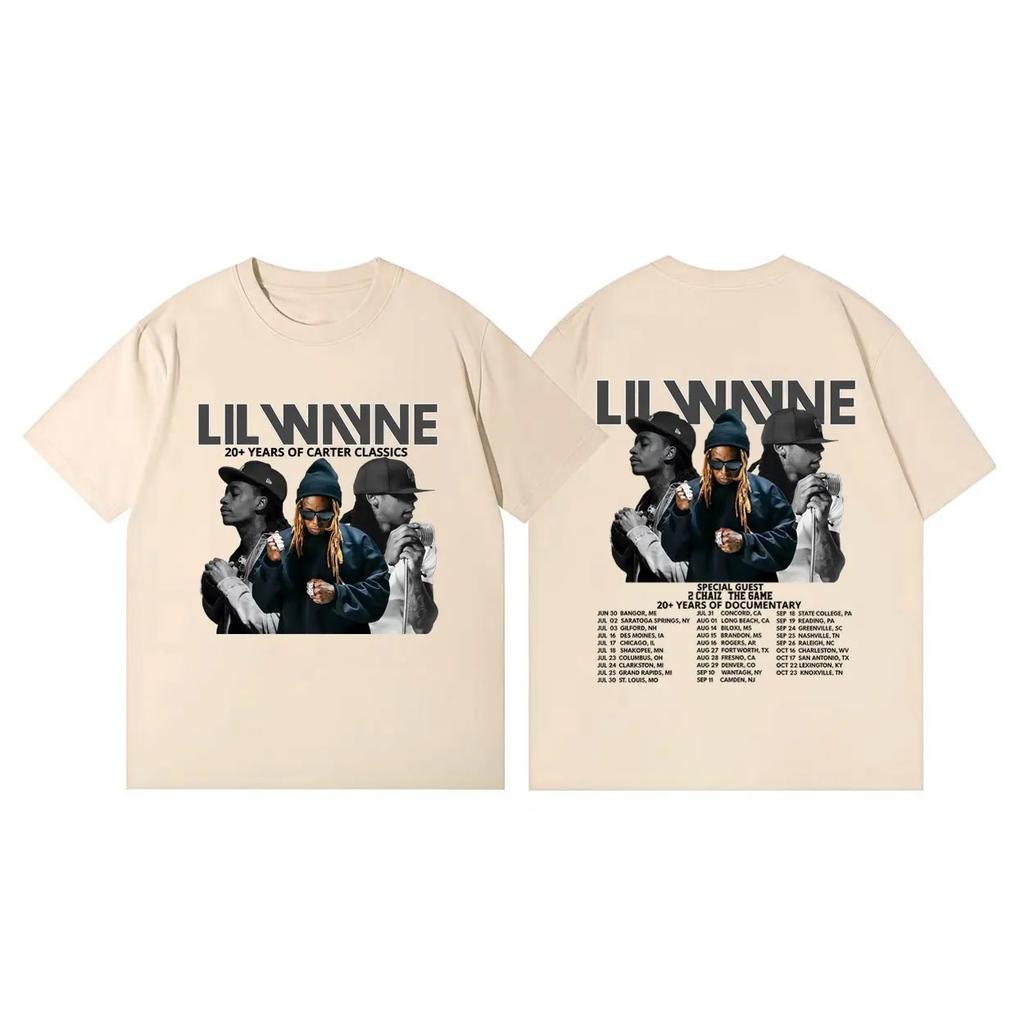Летняя Повседневная Мода Свободная Футболка Рэпер Lil Wayne Тур 2026 Графические Футболки Унисекс Женские Хип-Хоп Винтажные Футболки с Коротким Рукавом