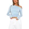 Women's Blouse Spring and Autumn Slant Shoulder Asymmetric Solid Colour Navel Blouse Long-sleeved Sexy Slim Temperament T-shirt