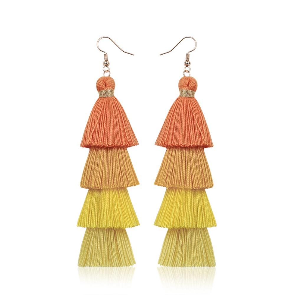 Bohemian Rainbow Earrings Colorful Braid Dangle Earrings Handmade Layered Tassel Earrings  Women