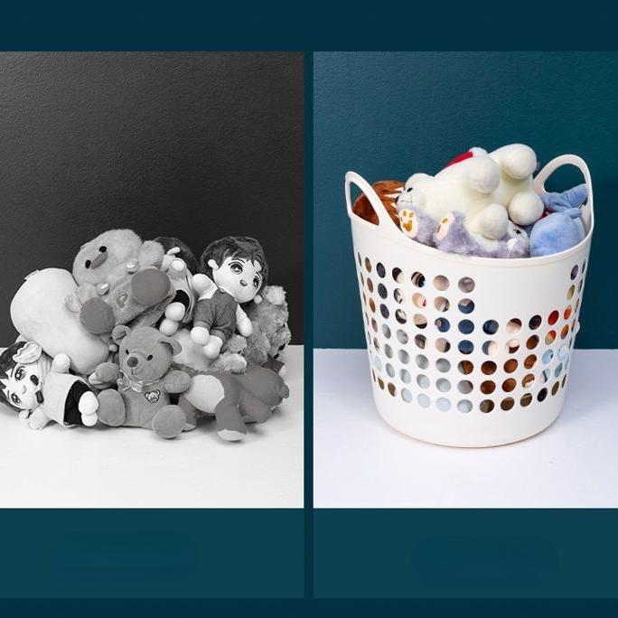 Домашняя большая пластиковая корзина для хранения игрушек, одежды для стирки, прочный контейнер для мелочей