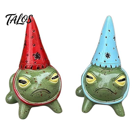 Talos Miniature Frog Figurine, Little Statue with A Party Hat, Decorative Resin Ornament for Outdoor Garden Courtyard
