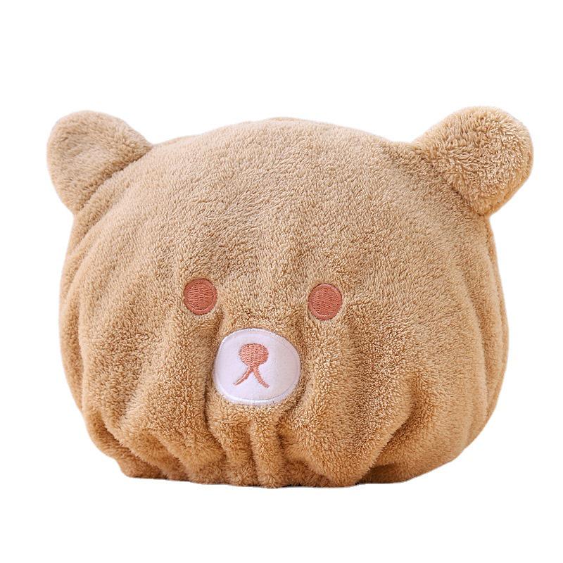 Cute Cartoon Bear Hair Drying Cap - Soft Absorbent Coral Fleece for Kids