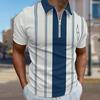 Мужская рубашка поло повседневная на молнии с коротким рукавом модная повседневная на молнии лето весна стандартный крой черно-синяя рубашка с вертикальными полосами 3D-принт