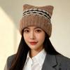 Fleece-lined Cat Ears Beanies Fair Isle Style Printing Knit Cap Cute Jacquard Knitted Hat  Winter