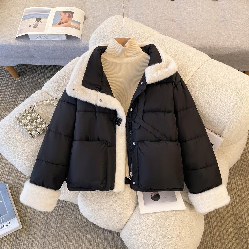 Модное короткое хлопковое пальто с воротником-стойкой и необработанными краями для женщин, зимняя мода, хлопковое пальто и куртка