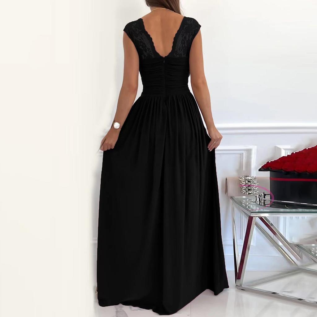 Womens Fashion Casual Maxi Dress Sleeveless Elegant Split Long Dresses Lace Party  Dress