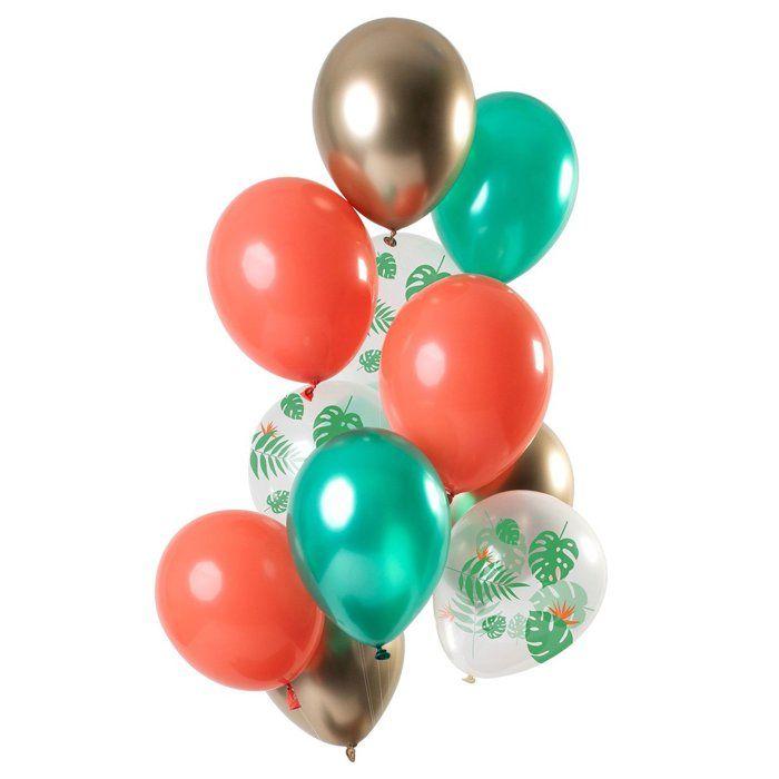 12 Ballons en latex Tropical métallisé 33 cm - Multicolore