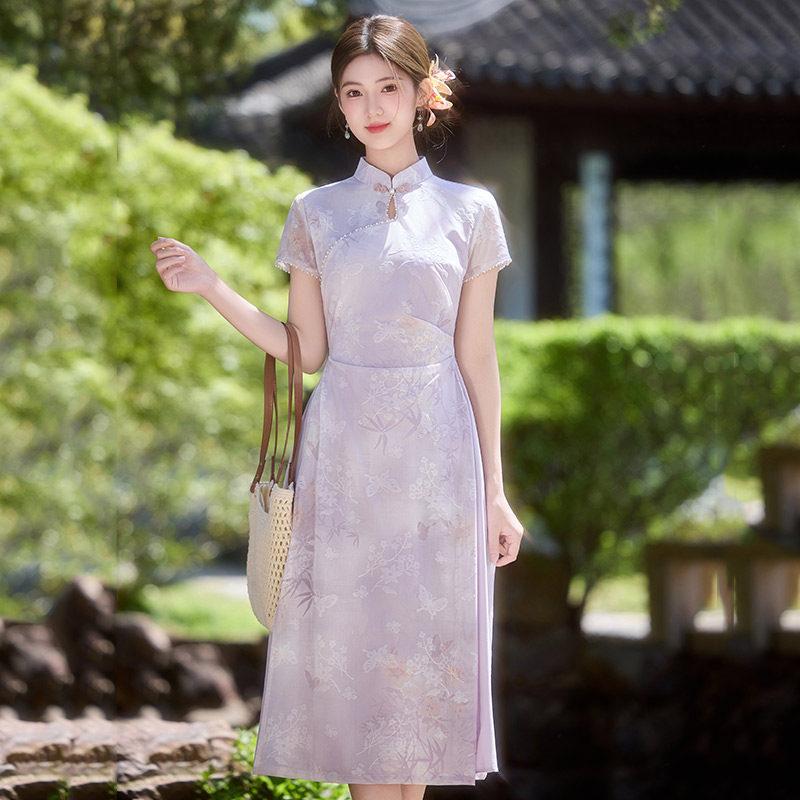Purple new Chinese daily Suzhou cheongsam improved young 1011 new women's high-end dress summer