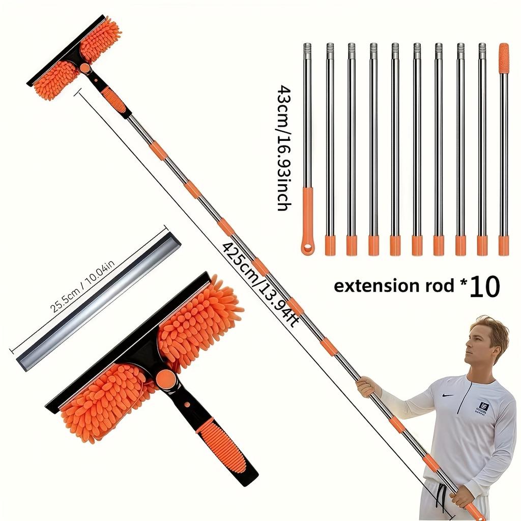 425cm Chenille Glass Wiper Set with Long Handle and Adjustable Length Scraping 2-in-1 Glass Wiper.