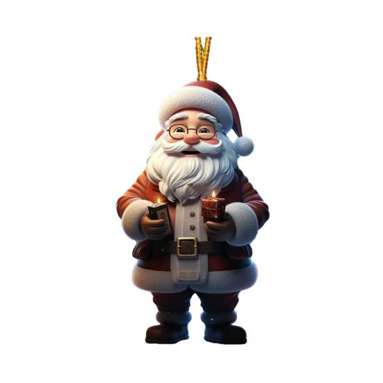 Рождественское украшение Дед Мороз 2D Акриловый мультяшный Санта с подарочной коробкой Украшение на рождественскую елку для рождественской елки Праздничный домашний декор