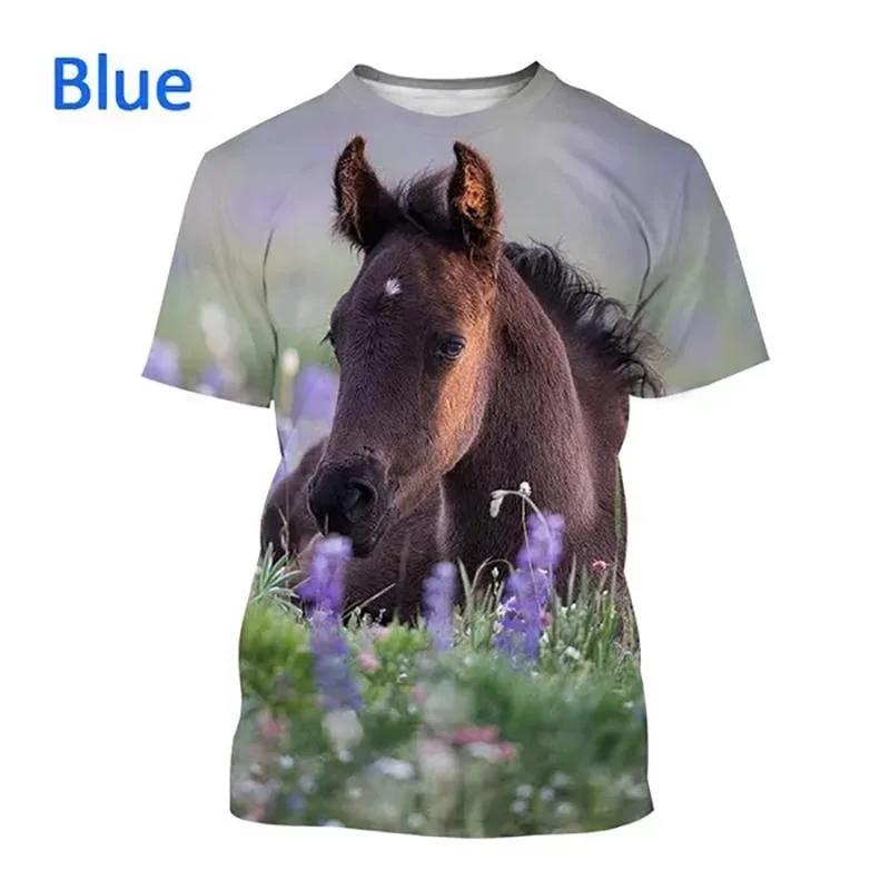 Мужская уличная хип-хоп футболка в стиле Харадзюку с короткими рукавами и 3D-принтом с изображением лошади, крутая футболка