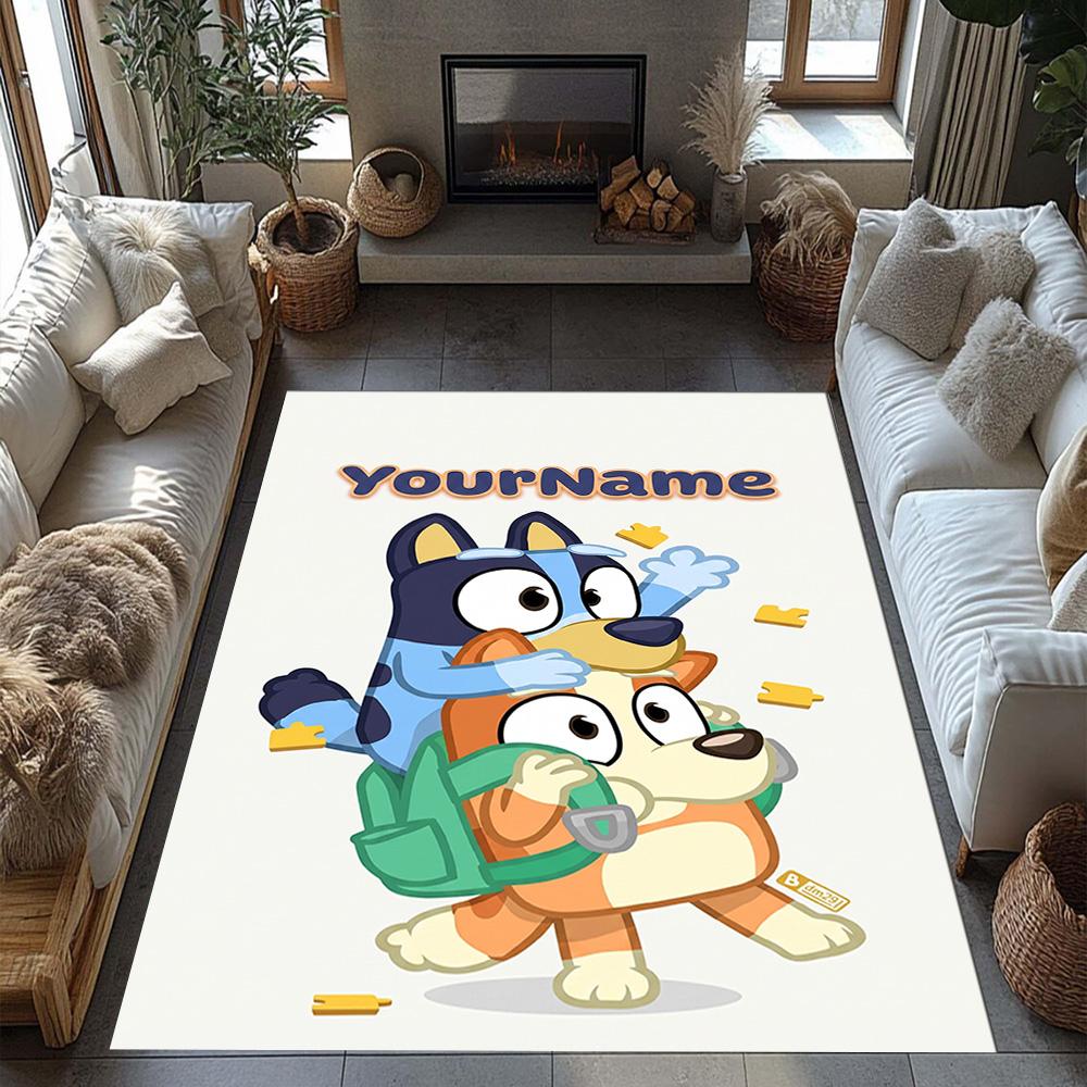 Bluey 135 Customize Text Floor Mat Perfect for Living Rooms Decorate room Kitchen Foyer Anti-slip Rug Anime Office Decor Birthday/Christmas Gift