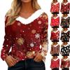 Women's T Shirt Tee Christmas Shirt Long Sleeve Party Christmas Fleece Collar V Neck  Top