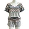 Summer Fashion Ethnic Geometric Patterns Printed V Neck Short Sleeved T-Shirt And Shorts Set Women's and Men's T-shirt Shorts Set