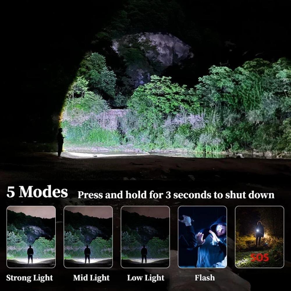 60w Super Bright 200m High Power LED Flashlight Torch Type-c Rechargeable Powerful Outdoor Self Defense Handlamp Camping Lantern