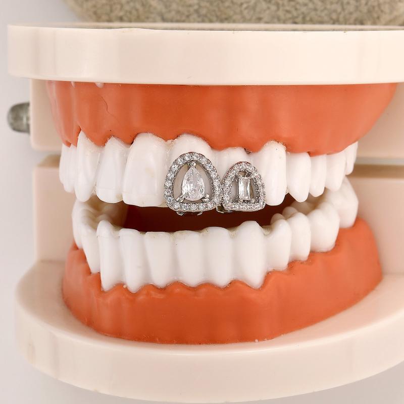 Полые Зубы Grillz Брекеты Хип-Хоп Блестящие Циркониевые Накладки на Зубы Для Женщин Мужчин Украшения Зубные Решетки