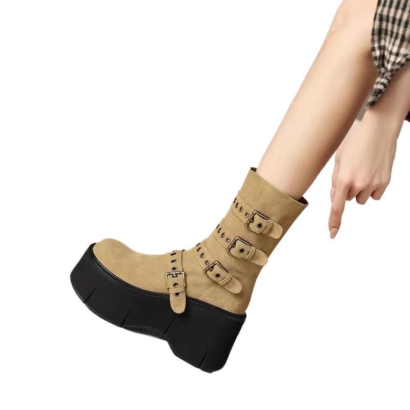 Mid Heel Square Heel Modern Boots Buckle Solid Novelty Women's Shoes on Sale 2025 Brand Mid-calf Slip-on Ankle & Bootie