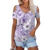 Женская летняя модная повседневная футболка с цветочным принтом, открытыми плечами, V-образным вырезом и короткими рукавами