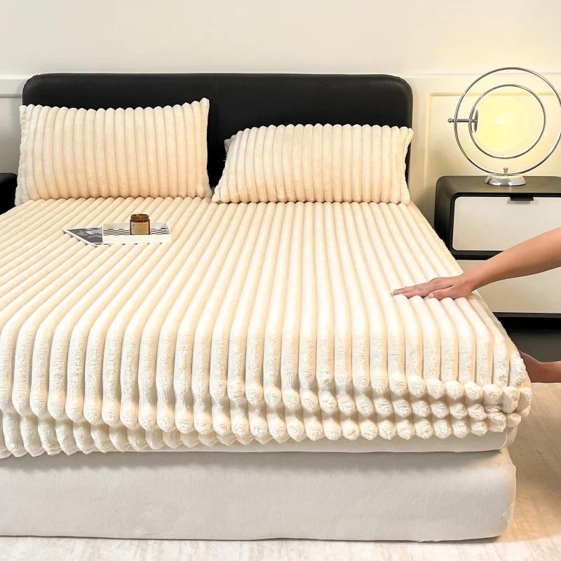 Мягкий теплый плюшевый кролик простыня на резинке эластичный чехол для матраса пушистый коралловый флис постельное белье зимнее двуспальное покрывало чехол для матраса