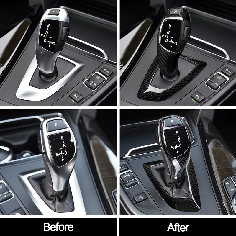 Car Real Carbon Fiber Texture Gear Shift Panel Frame Gear Knob Cover Head Trim For BMW F30 F10 F15 F07 F20 F21 F34 F35 3GT 5GT