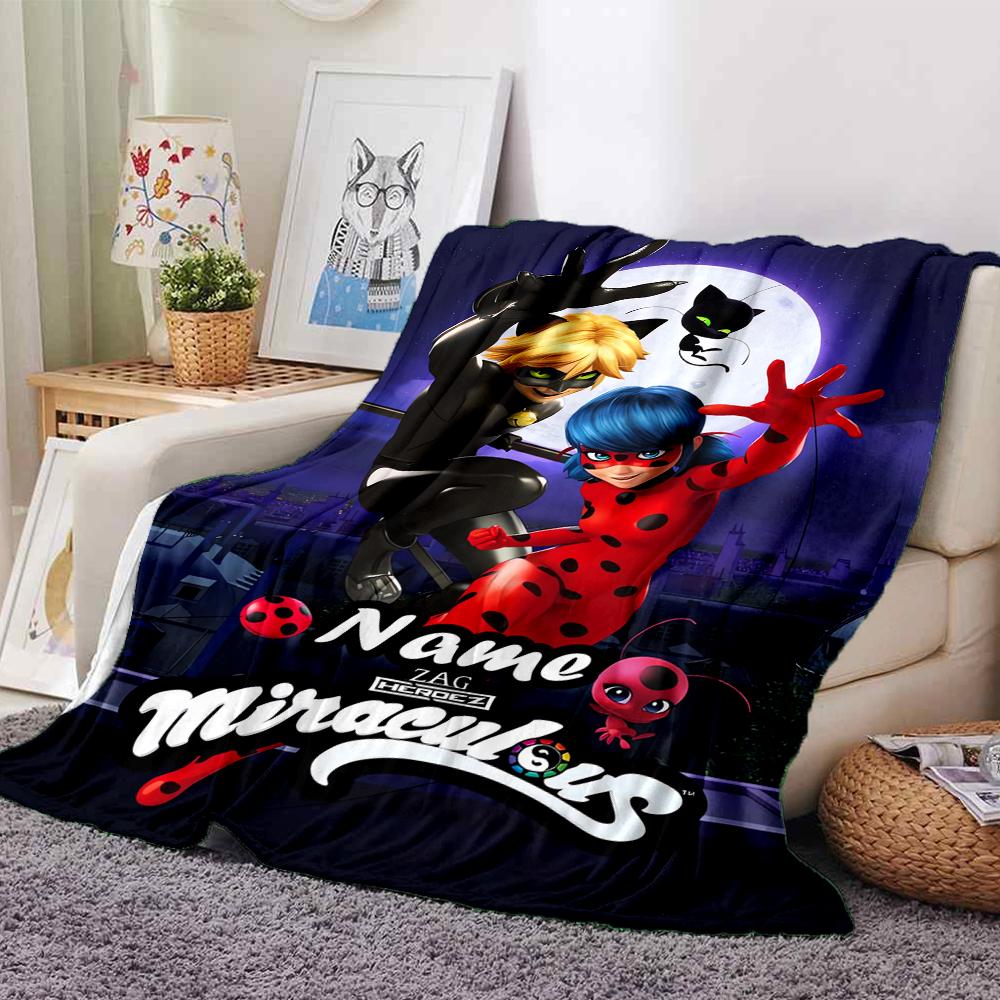 Custom Name Miraculous Tales of Ladybug Cat Noir Theme Printed Blanket - Perfect for Couch, Bed, Travel & Outdoor Use | Machine Washable, Cozy & Durab