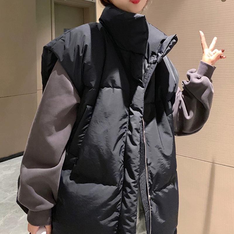 Корейская мода без рукавов пуховики новые элегантные осень-зима женские свободные жилеты простые повседневные свободные верхняя одежда пальто с воротником-стойкой повседневная одежда 1595