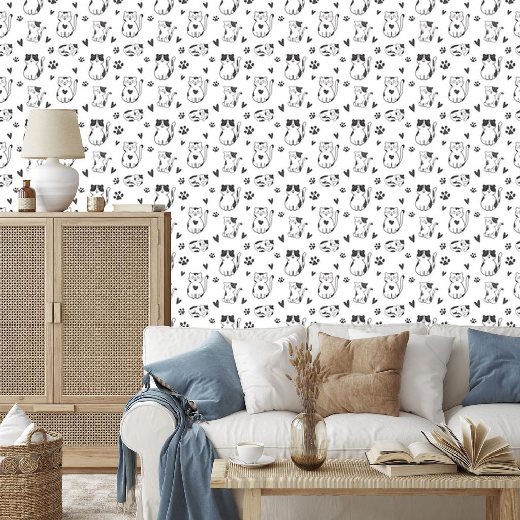 Wallpaper Cats white, light gray, gray and graphite 50x1000