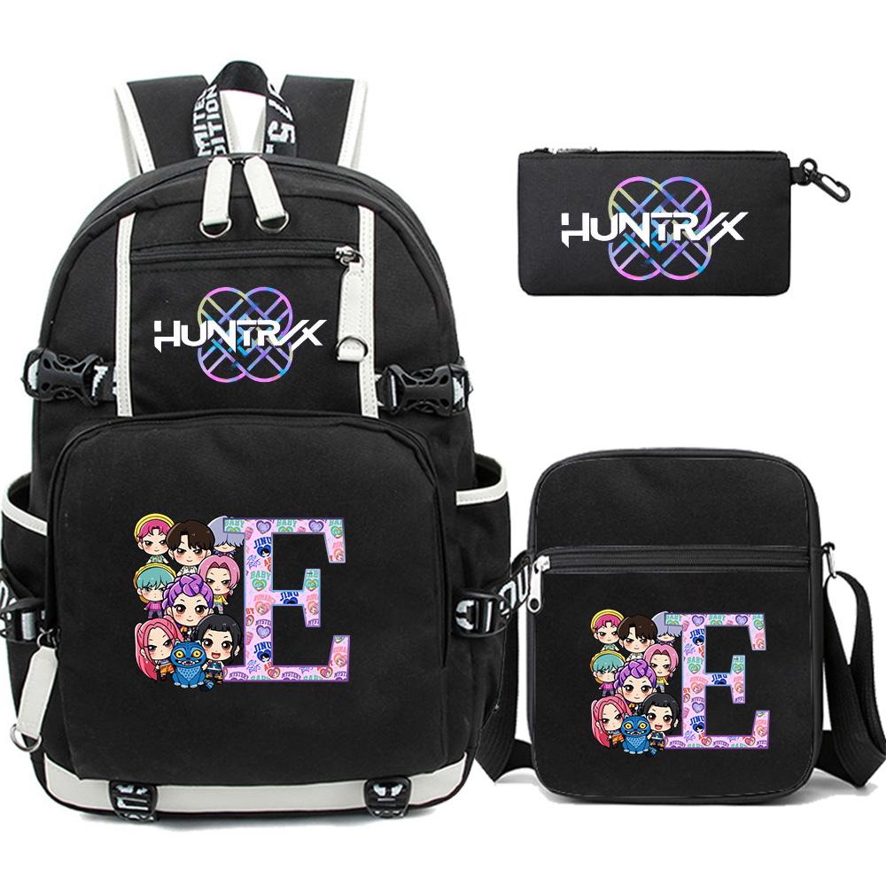 3Pcs/set 26 English Letter K-pop Printed Backpack with Pengcil Case Shoulder Bag for Teenager Girl Boy Bookbag Large Capacity Waterproof Travel Bag