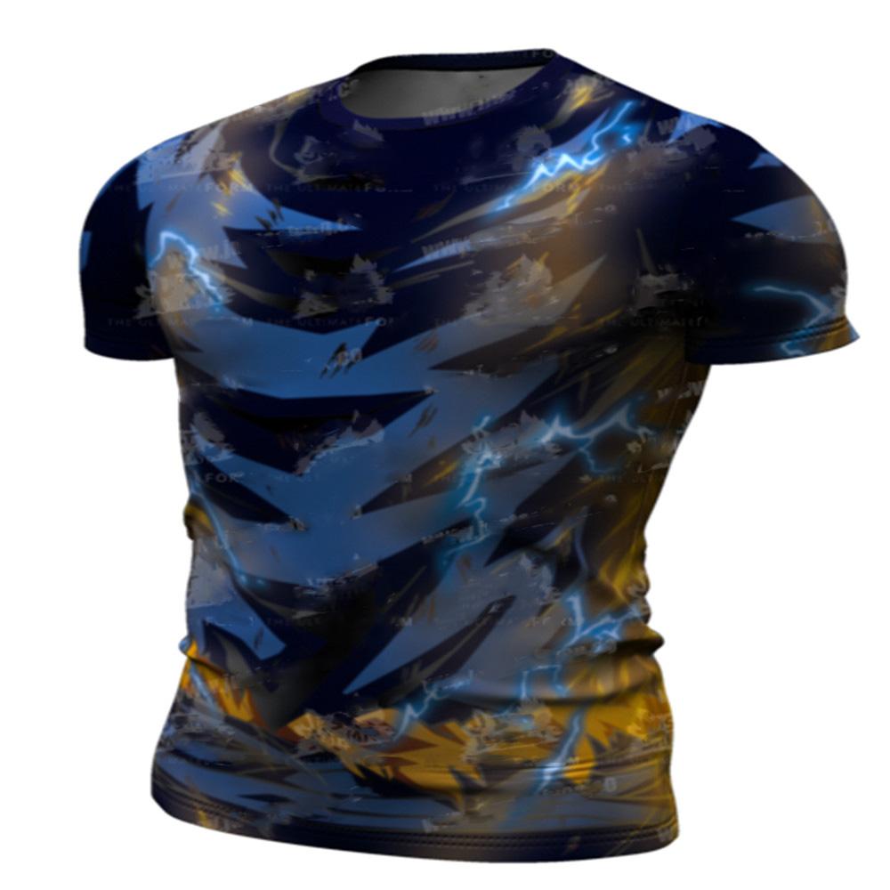 Anime Lightning Armor 3D Printed T-shirt, Yellow Blue Geometric Graphic Short Sleeve Fitness Sports Top