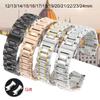 5 Pointer Solid Stainless Steel Strap 12/13/14/15/16/17/18/19/20/21/22/23/24mm Butterfly Buckle Men Women Metal Watch Band