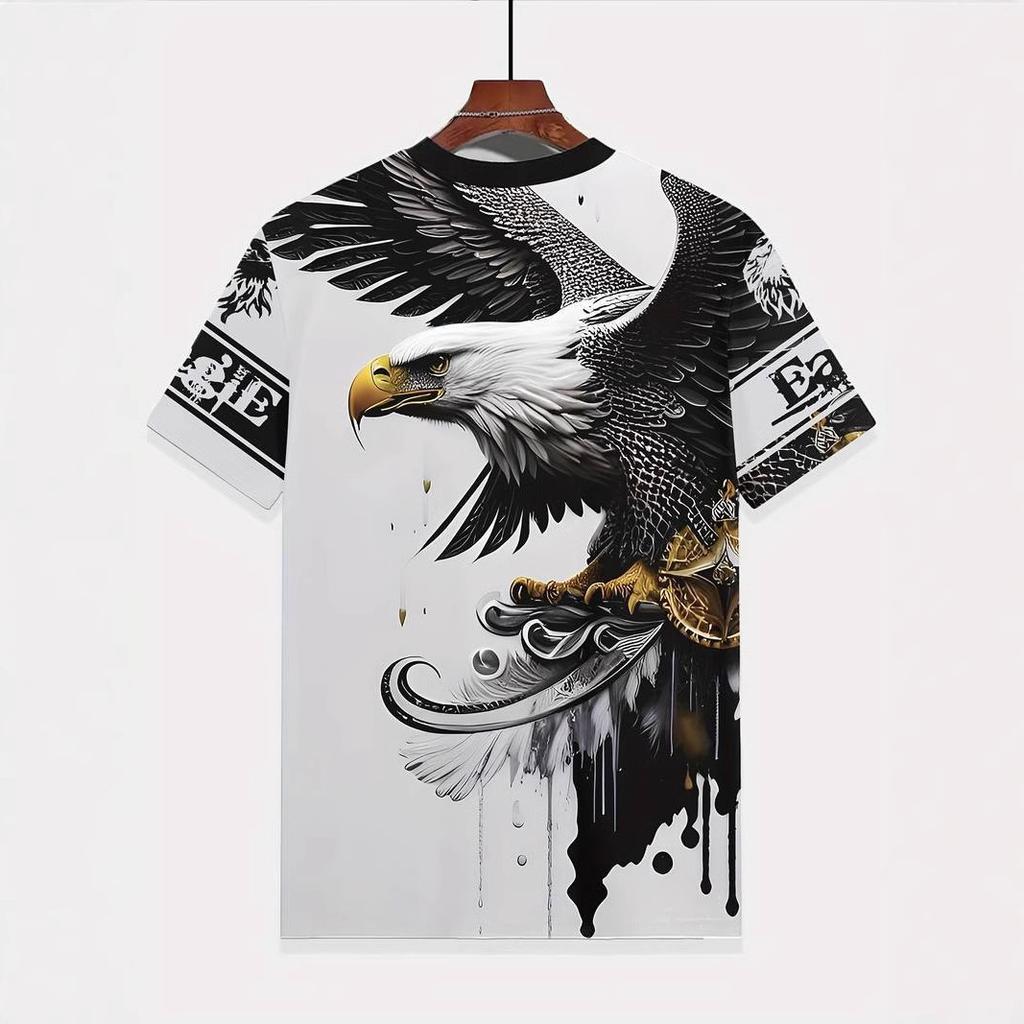Детские футболки, летние футболки с круглым вырезом и принтом 3D-орла, модные и повседневные детские футболки для мальчиков с короткими рукавами
