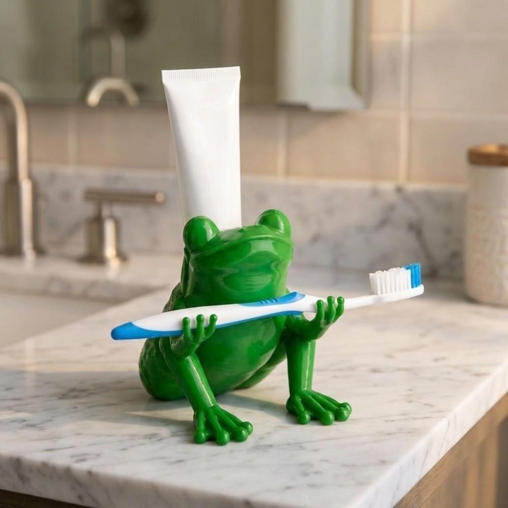 Plastic Frog Glasses Holder Green Toothbrush Stand Frog Shaped Toothbrush Holder for Living Room