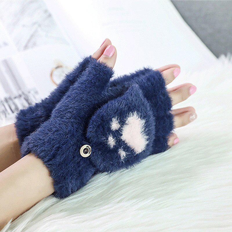 Winter Warm Soft Rabbit Fur Knit Mittens Women Flip Half Finger Plush Thick Cute Cartoon Cat Claw Touch Screen Driving Gloves I1