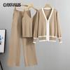Spring and Autumn Women's Plus Size Sweater Knitted Cardigan Vest Wide Leg Pant Suit