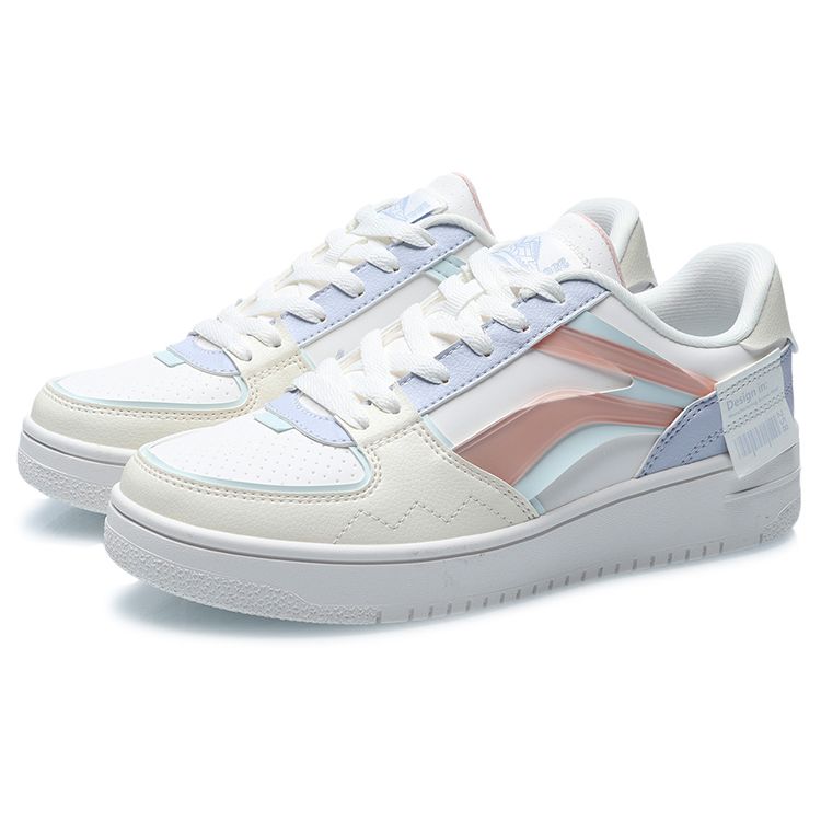 Li-Ning Non-Slip Wear-Resistant Lightweight Low-Top Skate Shoes Women Sneakers White Pink Purple AGCQ378-8