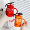 Керамическая кружка в форме огнетушителя 450 мл с ручкой-ложкой и крышкой, фарфоровая чашка для кофе, чая, молока, для завтрака, воды, подарок для пожарного