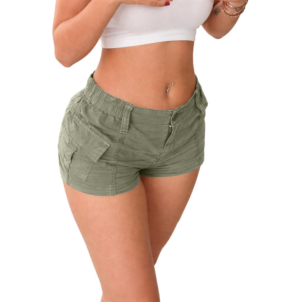 Women Casual High Waist Cargo Shorts with Pockets Elastic Waistband Zipper Fly Summer Outdoor Wear