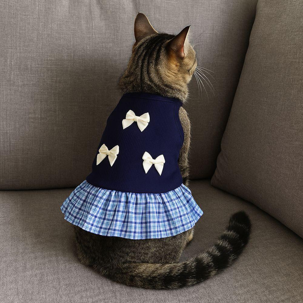 Comfort Korean Style Dog Princess Skirt Breathable Soft Pet Strap Dress Bowknot Plaid Thin Pet Summer Clothes Pet Party