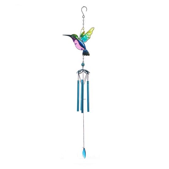 Stained Glass Wind Chime for Outside Handmade Dragonfly Hummingbird Metal Windchime for Outdoor Indoor Home Garden Patio Yard Window Decoration