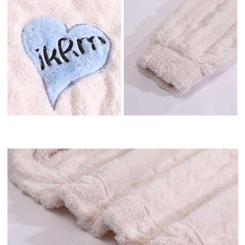 Female Autumn and Winter Coral Velvet Home Clothes Flannel Thickened Winter Plus Velvet Warm Can Be Worn Outside Loose Pajamas Set