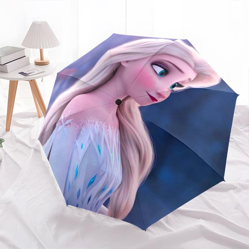 Princess Elsa Cartoon Umbrella, Portable 3-Fold Compact Umbrella, Suitable for Camping, Hiking and Travel, Ideal Easter Birthday Gift for Fa