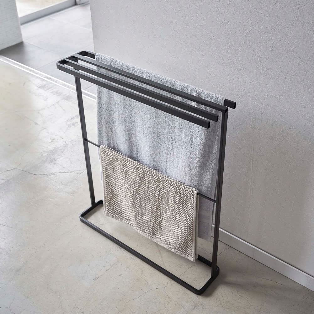 Yamazaki Jitsugyo 5577 Side Hang Bath Towel Hanger Slim Black W65XD15XH75cm Tower Towel Hanger Clothesline Approx.