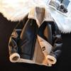 Men's Hong Kong-Style Retro Fur Coat: Chimera Motorcycle Winter Jacket with Velvet-Lined PU Leather and Lambskin Cotton.