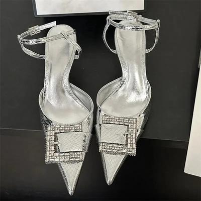 Модные роскошные дизайнерские босоножки на высоком каблуке с полой пряжкой и ремешком из кристаллов, сексуальные туфли с острым носком на низком тонком каблуке, свадебное платье, женские туфли-лодочки